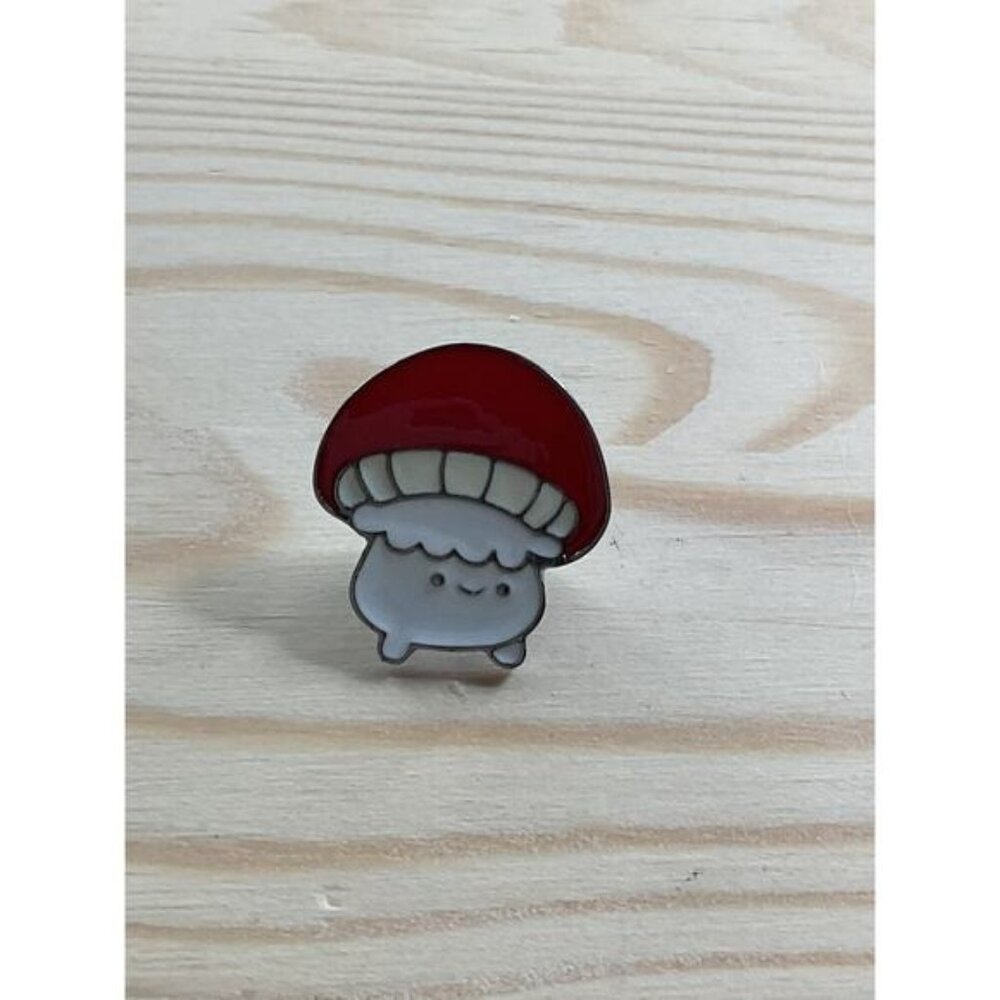 Mushroom Head Red & White Enameled Pin Cute Accessory Collectible Lapel Brooch